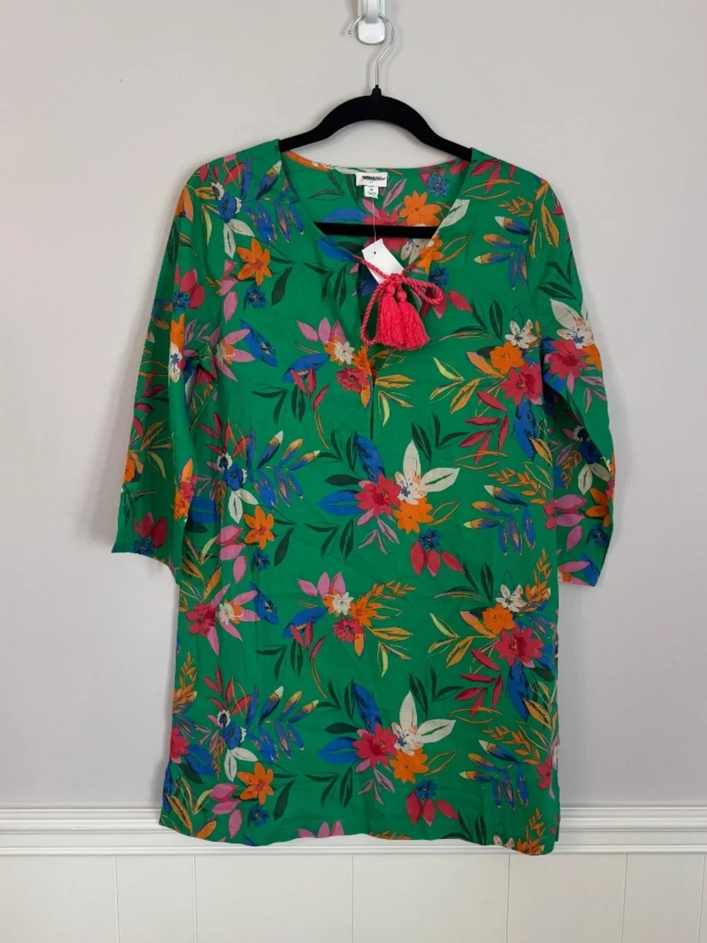 J. Crew Women's 3/4 Sleeve Tie V-Neck Bright Clover Multi Coverup Sz S NWT